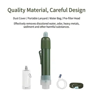 Portable outdoor water filter purifier with foldable bag and straw for hiking camping