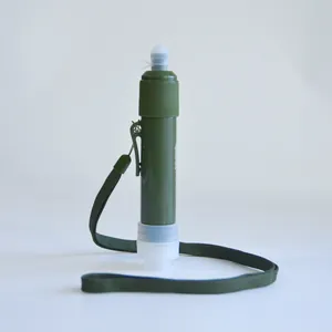 Portable army green outdoor water filter straw for camping, hiking and emergency