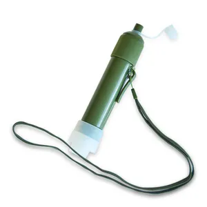 Army green portable outdoor water filter straw for survival camping and hiking
