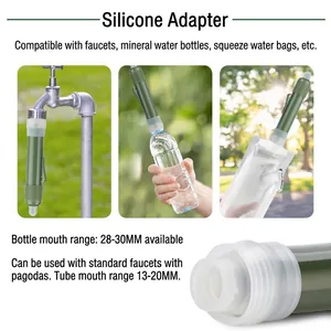 Portable outdoor water filter straw with silicone adapter for bottles and faucets