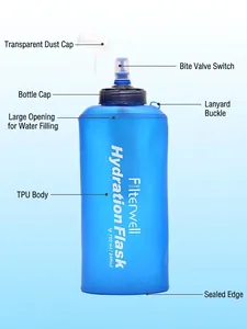 700ml portable TPU soft filter water flask for outdoor camping and survival use
