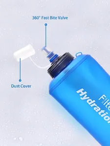 700ml Blue portable outdoor filtered water bag featuring 360 degree suction nozzle