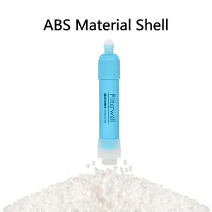 Portable blue outdoor water filter straw made of durable ABS material for survival.