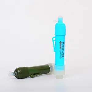 Portable Filterwell water purification straws in blue and green for outdoor survival.