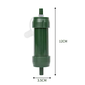 Portable outdoor water filter straw for camping and survival in dark green 12x3.5cm