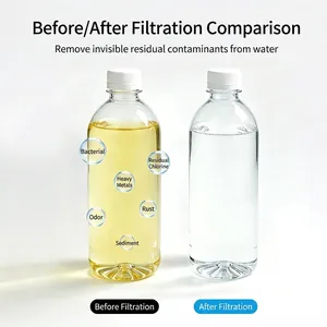 Visual comparison of water filtration effect for portable outdoor water purifier straw.