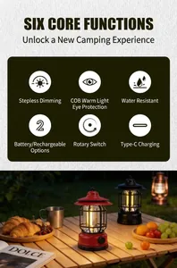 Detail view of retro rechargeable camping lantern with stepless dimming function