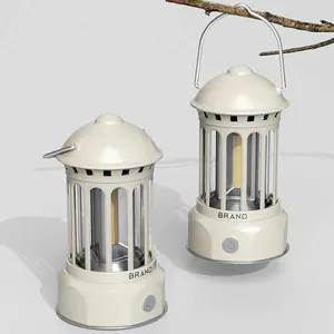 Retro Portable LED Camping Lantern COB Stepless Dimming Rechargeable Outdoor Hanging Tent Light For Home Decor Night Party