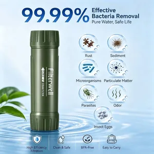 Portable military green survival water filter straw with 99.99% bacteria removal
