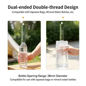 Portable outdoor water filter straw with dual thread design for 28mm mouth bottles