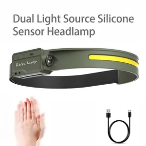 LED Silicone Induction Headlamp USB Rechargeable COB Wide Beam Waterproof Headlight For Outdoor Camping Night Running Fishing
