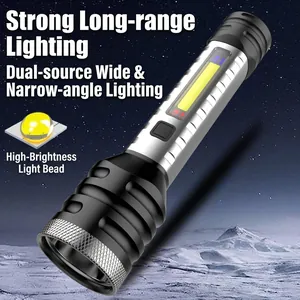 Wiederaufladbare Hochleistungs-LED-Taschenlampe mit dualer Lichtquelle und wasserdichtem Gehäuse