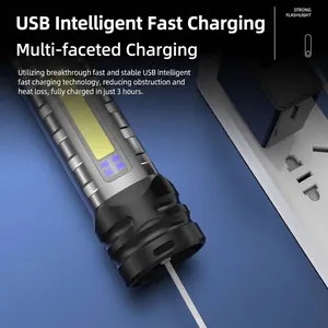 Professionelle aufladbare Taschenlampe mit starkem Fernlicht und USB-Schnellladefunktion.