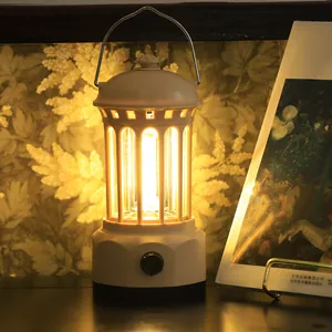 Veilleuse LED Colonne Romaine Lanterne de Camping Rétro Gradation en Continu Lampe de Table Portable pour Chambre
