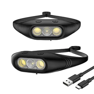 Powerful sensor headlamp with silicone band and USB-C cable for outdoor use