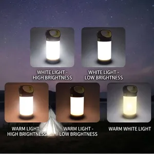 Portable LED camping lantern with multiple lighting modes including warm and cold white