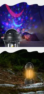 2-in-1 LED star projector and vintage camping lantern for indoor decor or outdoors