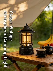 Vintage Camping Lantern Rechargeable COB Tent Atmosphere Light Outdoor Hanging Camp Lamp Waterproof Emergency Lighting