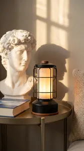 Lanterna da campeggio vintage ricaricabile premium con luce calda dimmerabile nera