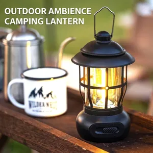 Retro Outdoor Camping Laterne USB Wiederaufladbar LED Hurrikan Lampe Tragbare Zeltlicht Stufenloses Dimmen Hängende Atmosphärenlampe Für Wandern Camping Notfall