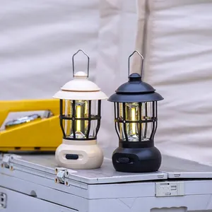 Retro-Campinglaternen mit USB-Aufladung in Creme und Schwarz für den Außenbereich
