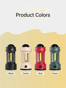 Retro portable LED camping lantern with star and moon projection available in four colors