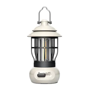 Vintage aufladbare Campinglaterne mit Metallgriff in Cremeweiß