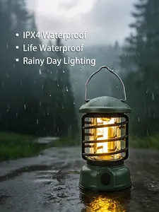 Portable IPX4 waterproof outdoor camping lantern with warm LED light for rain