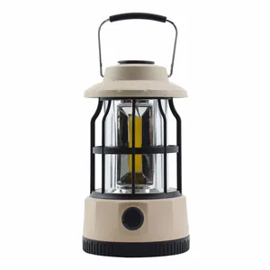 Retro COB LED camping lantern with black handle for outdoor tent atmosphere lighting