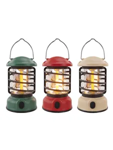 Vintage style portable outdoor camping lanterns in three colors with warm LED light