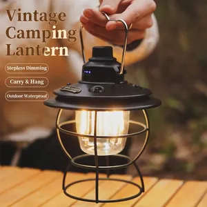 Vintage LED Camping Lantern Rechargeable Portable Retro Lamp For Outdoor Tent Hiking Garden Atmosphere Hanging Lighting