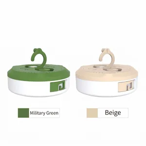 Portable LED camping string light with retractable tape design in army green and beige
