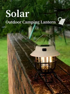 Retro Portable Solar Camping Lantern Outdoor Waterproof LED Hanging Tent Lamp For Hiking Emergency Garden Decorative Light