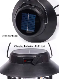 Portable solar camping lantern with vintage design and USB-C charging port