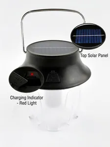 Solar outdoor camping lantern with Type-C charging port and high-efficiency top solar panel