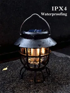 Vintage portable solar camping lantern with IPX4 waterproof design for outdoor hiking