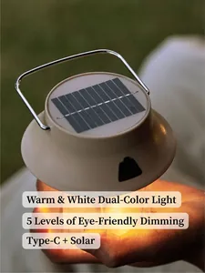 Portable solar camping lantern with dual light modes and Type-C charging port