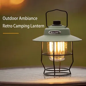 Retro LED Kampeerlantaarn Oplaadbaar Draagbare Hangende Tentlamp Voor Buiten Wandelen Camping Sfeer Decoratieve Lamp