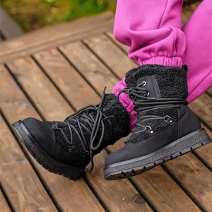 Stivali da neve neri con suola spessa e fodera in sherpa per donna, scarpe calde casual alte