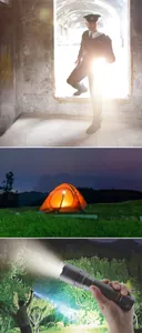 Vues détaillées d'une lampe de poche LED puissante pour la sécurité et le camping.