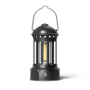 Vintage black portable COB LED camping lantern with metal handle for outdoor use