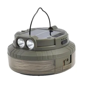 Portable outdoor solar camping lantern with integrated light string and durable hanging hook