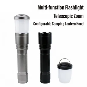 Lampe de poche LED zoom multifonctionnelle avec abat-jour de camping et haute luminosité.