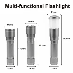 Lampe de poche LED rechargeable multifonctionnelle avec zoom et dimensions précises