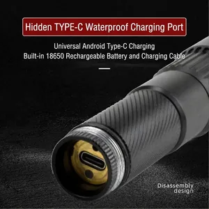 High-brightness aluminum alloy flashlight featuring hidden waterproof Type-C charging port