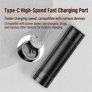 Powerful outdoor LED flashlight with Type-C fast charging port and black textured body