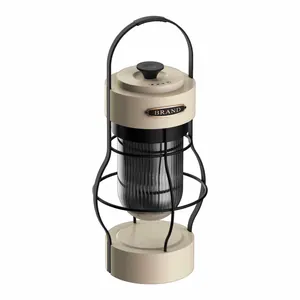 Retro LED Camping Lantern Rechargeable Type-C Metal Cage Industrial Style Outdoor Tent Ambient Light For Patio Emergency Hanging