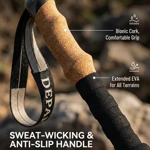 Detail des Wanderstockgriffs mit bionischem Kork und ergonomischem EVA-Schaumstoff