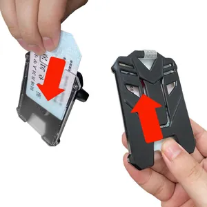 Detail showing card insertion and extraction from tactical ID badge holder