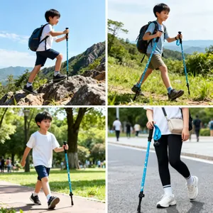 Opvouwbare wandelstokken voor kinderen met EVA-grip in diverse outdoor wandelscenario's